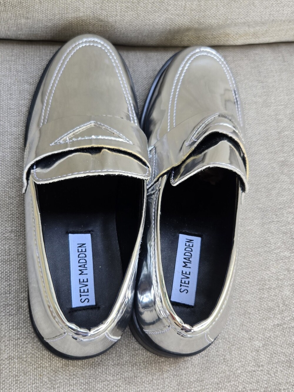 Steve Madden Silver Metallic Penny Loafers - Picture 5 of 10